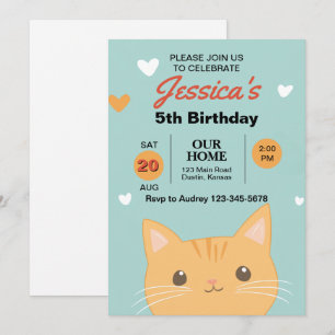 Cute and Colourful Kitten Birthday Party Invitation