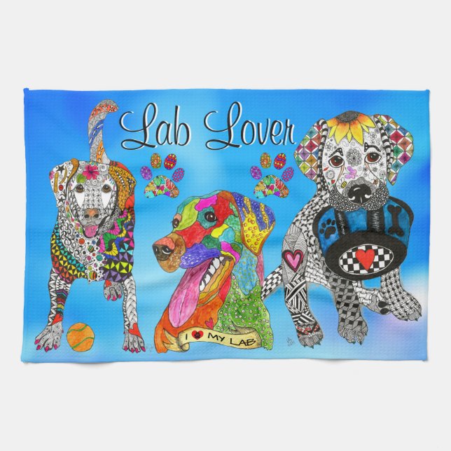 Cute and Colourful Labrador Retriever Kitchen Towe Tea Towel (Horizontal)