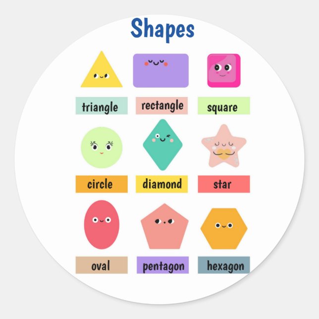 Cute and Colourful Learn Your Shapes Classic Round Sticker (Front)