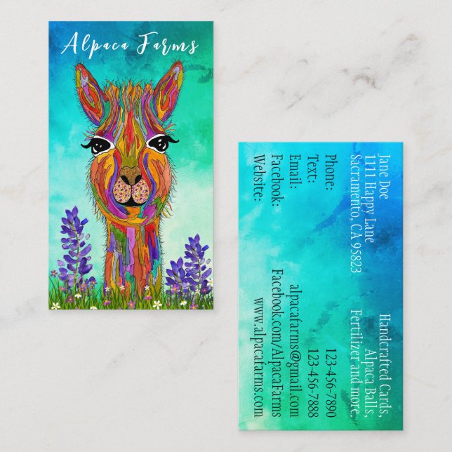 Cute and Colourful Llama/Alpaca Business Card (Front/Back)