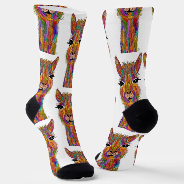 Cute and Colourful Llama Alpaca Socks (Angled)
