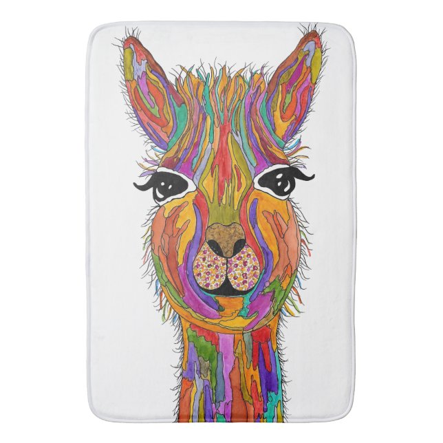 Cute and Colourful Llama Bath Mat (Front Vertical)