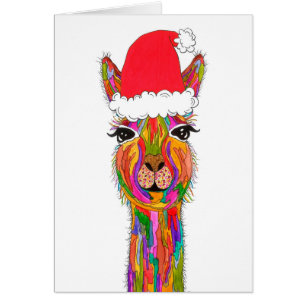 Cute and Colourful Llama Christmas Greeting Card