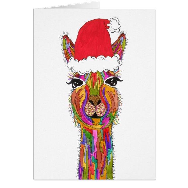 Cute and Colourful Llama Christmas Greeting Card (Front)