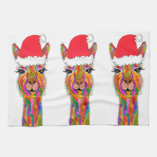 Cute and Colourful Llama Christmas Kitchen Towel