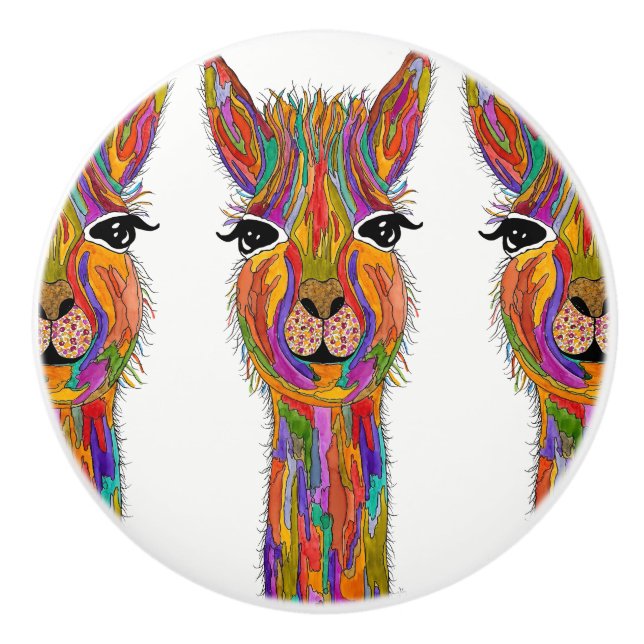 Cute and Colourful Llama Door Knob - Ceramic (Front)