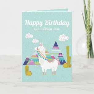 Cute and Colourful Llama Happy Birthday Card