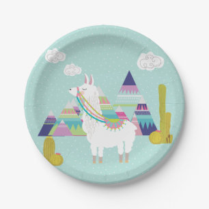 Cute and Colourful Llama Personalised Paper Plates