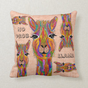 Cute and Colourful Llama Throw Pillow