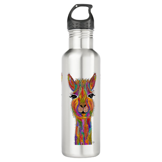 Cute and Colourful Llama Water Bottle (Front)