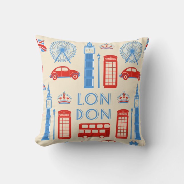 Cute and Colourful London Cartoon Drawing Cushion (Front)