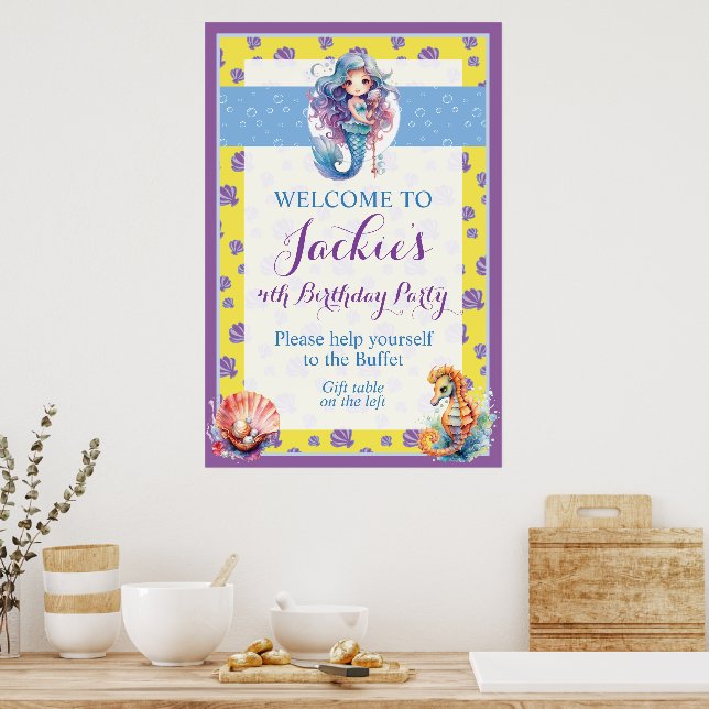 Cute and Colourful Magic Mermaid  Poster (Kitchen)