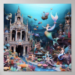 Cute and Colourful Mermaids Poster