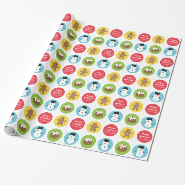 Cute and Colourful Merry Christmas Pattern Wrapping Paper (Unrolled)