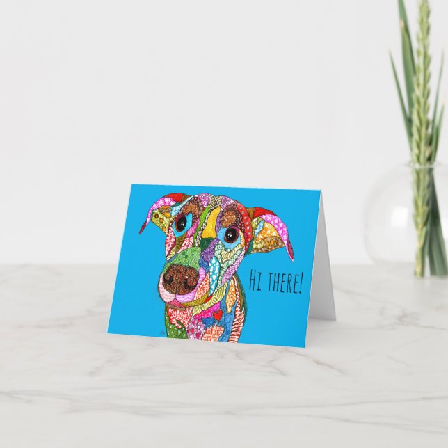 Cute and Colourful Mixed Breed Dog Greeting Card (Front)