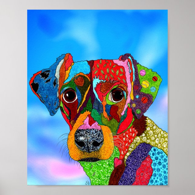 Cute and Colourful Mixed Breed Dog Poster - "8x10" (Front)