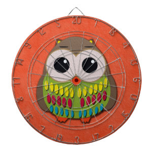 Cute and Colourful Owl Orange Dartboard