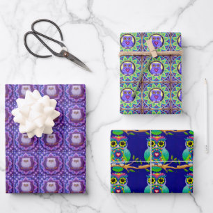 cute and colourful owl wrapping paper set