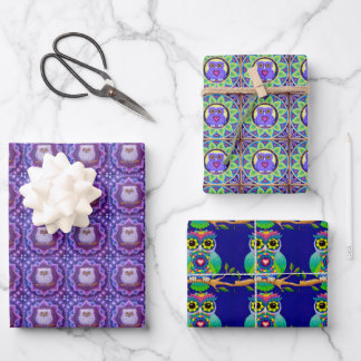 cute and colourful owl wrapping paper set