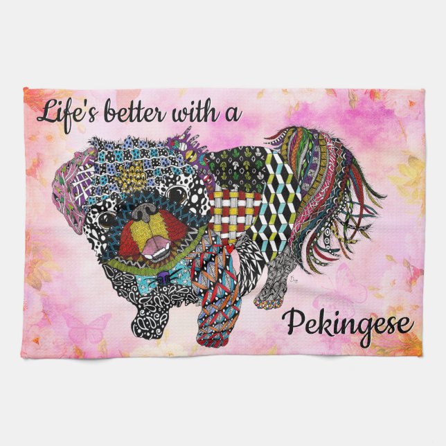 Cute and Colourful Pekingese Dog Kitchen Towel (Horizontal)