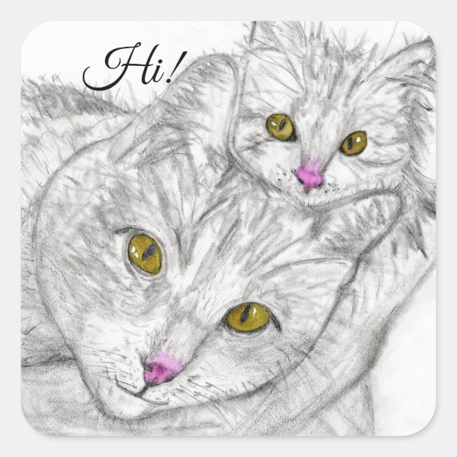 Cute and Colourful Pencil Sketch Cat Stickers (Front)