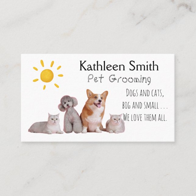 Cute and Colourful Pet Grooming Business Cards (Front)