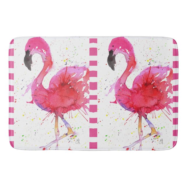 Cute and Colourful Pink Flamingo Bath Mat (Front)