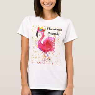 Cute and Colourful Pink Flamingo in Crown T-Shirt