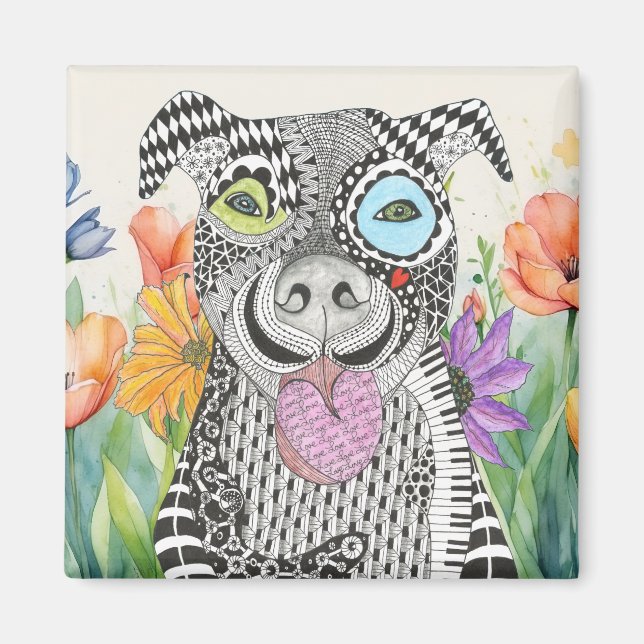 Cute and Colourful Pit Bull Dog Magnet (Front)