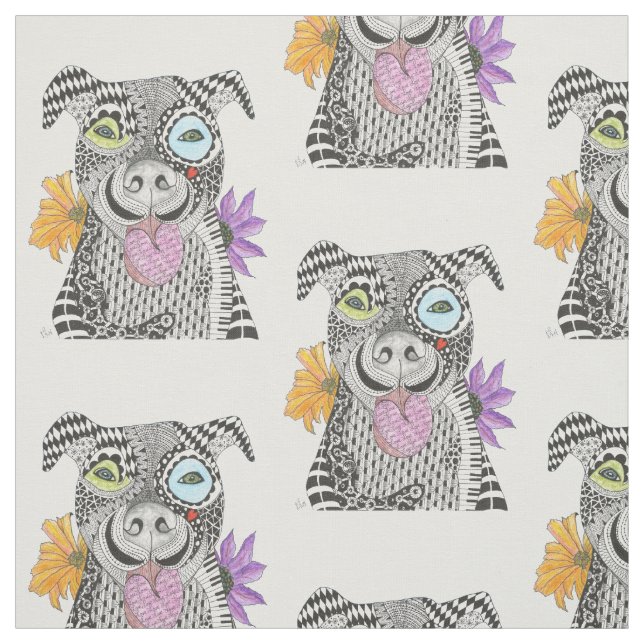 Cute and Colourful Pit Bull Fabric (Swatch)