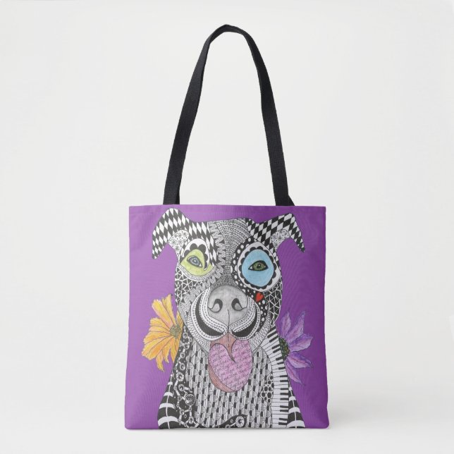 Cute and Colourful Pit Bull Tote Bag (Front)