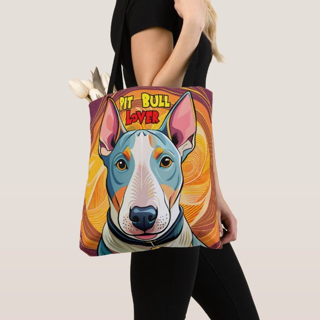 Cute and Colourful Pitbull Tote Bag (Close Up)