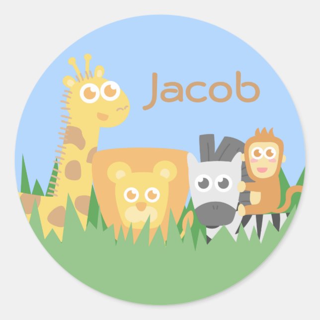 Cute and Colourful Safari Animals Classic Round Sticker (Front)