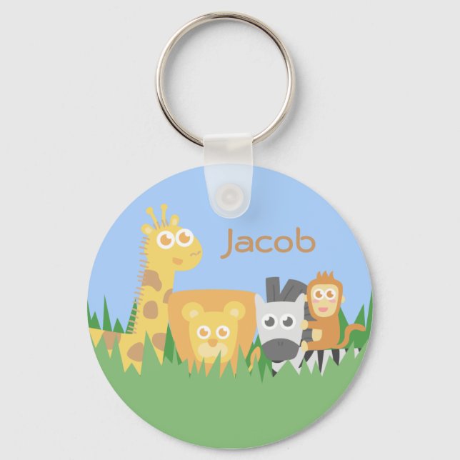 Cute and Colourful Safari Animals Personalised Key Ring (Front)