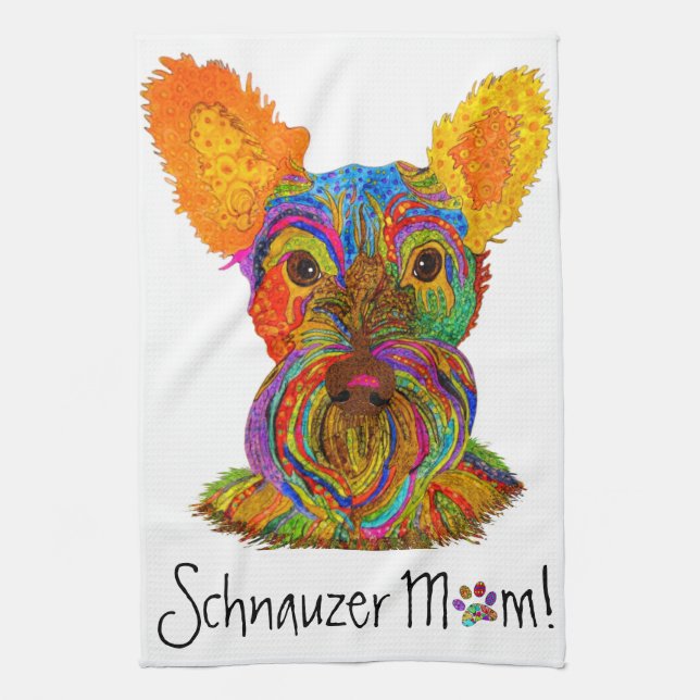 Cute and Colourful Schnauzer Mum Kitchen Towel (Vertical)
