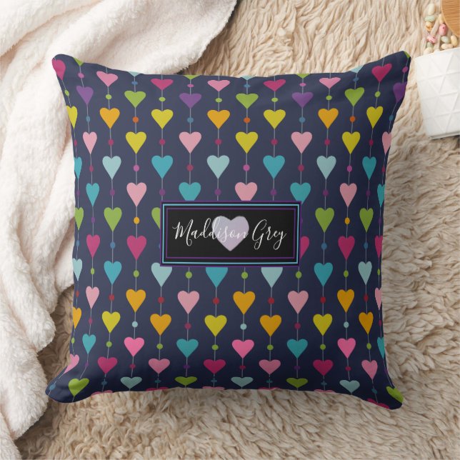 Cute and Colourful Seamless Hearts Pattern Monogra Cushion (Blanket)