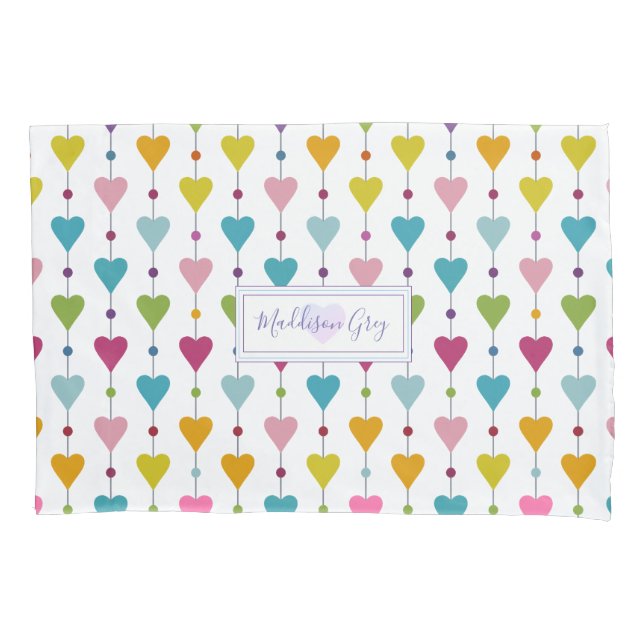 Cute and Colourful Seamless Hearts Pattern Monogra Pillowcase (Front)