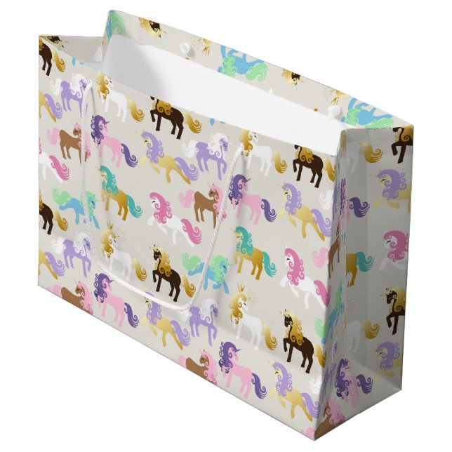 Cute and Colourful Unicorn Birthday Large Gift Bag (Front Angled)