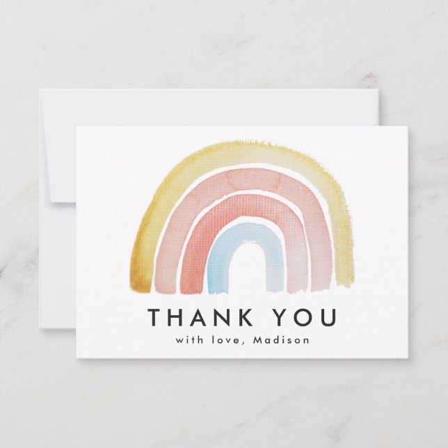 Cute and Colourful Watercolor Rainbow Thank You Card (Front)