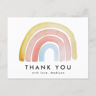 Cute and Colourful Watercolor Rainbow Thank You Postcard