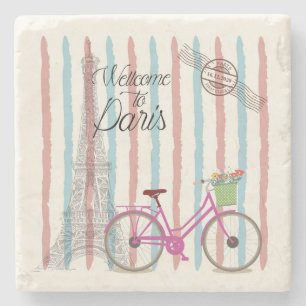 Cute and Colourful Welcome to Paris Stone Coaster