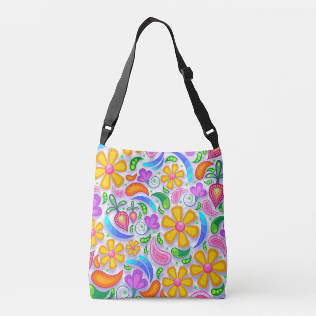 Cute and Colourful Yellow and Purple Floral Crossbody Bag (Back)