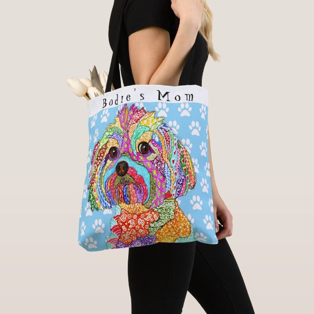 Cute and Colourful Yorkipoo Personalised Tote Bag (Close Up)