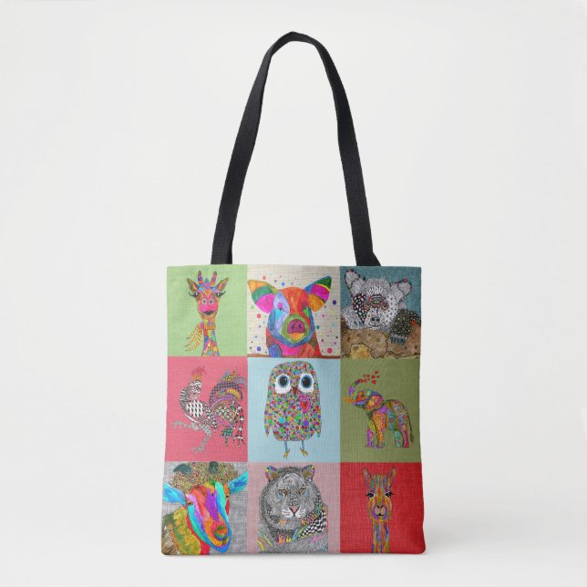 Cute and Colourful Zoo and Farm Animals Tote Bag (Front)