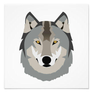 Cute and Cool Grey Wolf Face, Illustrated Animal Photo Print