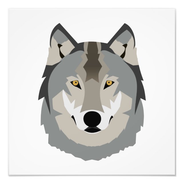 Cute and Cool Grey Wolf Face, Illustrated Animal Photo Print (Front)