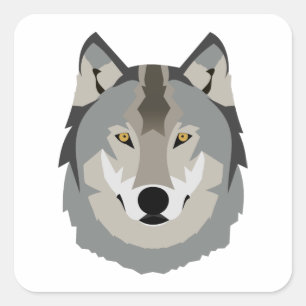 Cute and Cool Grey Wolf Face, Illustrated Animal Square Sticker