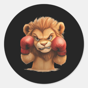 Cute And Cool Lion With Boxing Gloves For A Casual Classic Round Sticker
