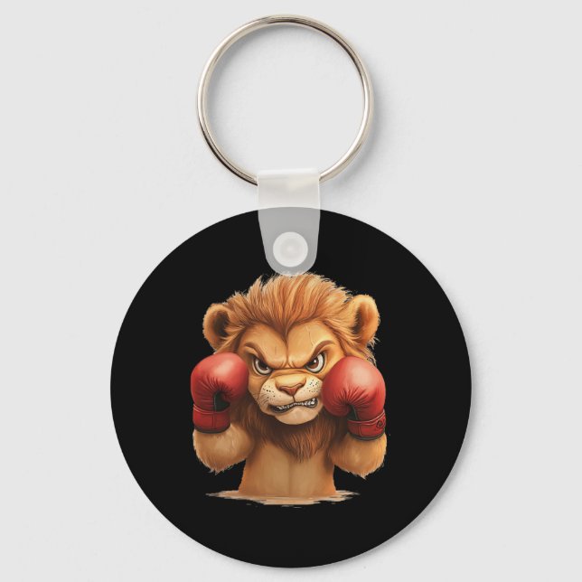 Cute And Cool Lion With Boxing Gloves For A Casual Key Ring (Front)