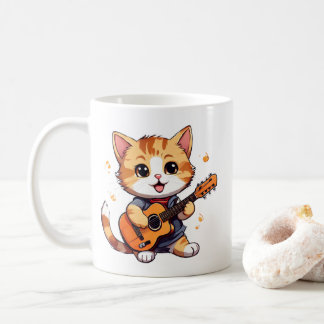 cute and cool little cat playing guitar coffee mug